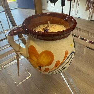 Brown and Orange Ceramic Art Pot with Fruit Motif